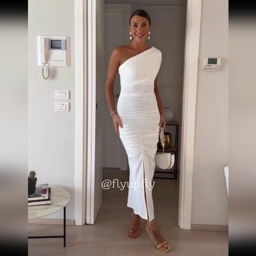 Zara White One-Shoulder Midi Dress - Picture 12 of 14
